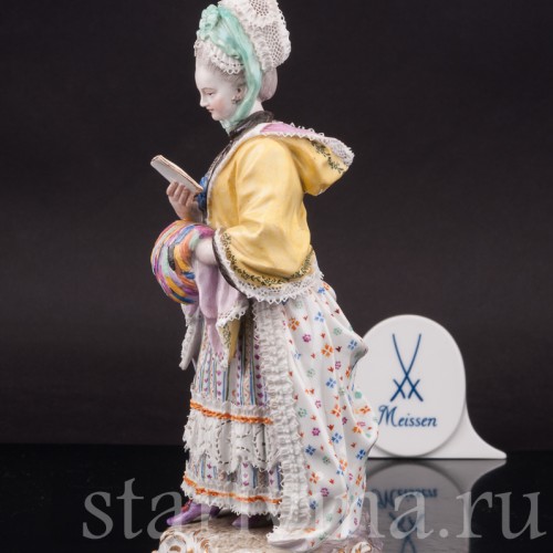 Фарфоровая статуэтка Дама с муфтой, читающая письмо, Meissen, Германия, сер. 19 - нач. 20 вв.