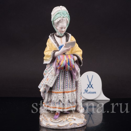 Фарфоровая статуэтка Дама с муфтой, читающая письмо, Meissen, Германия, сер. 19 - нач. 20 вв.