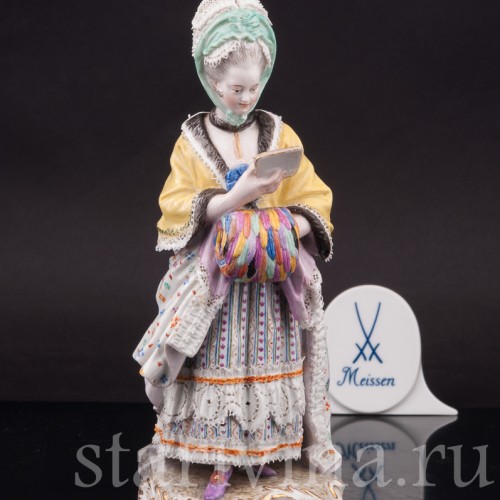 Фарфоровая статуэтка Дама с муфтой, читающая письмо, Meissen, Германия, сер. 19 - нач. 20 вв.
