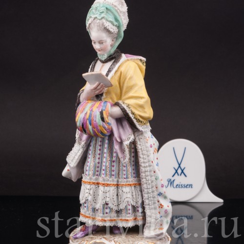 Фарфоровая статуэтка Дама с муфтой, читающая письмо, Meissen, Германия, сер. 19 - нач. 20 вв.