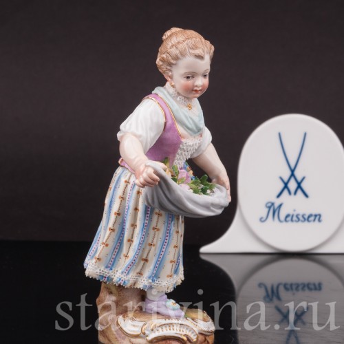 Фарфоровая статуэтка Девочка с цветами в подоле, Meissen, Германия, 19 век.