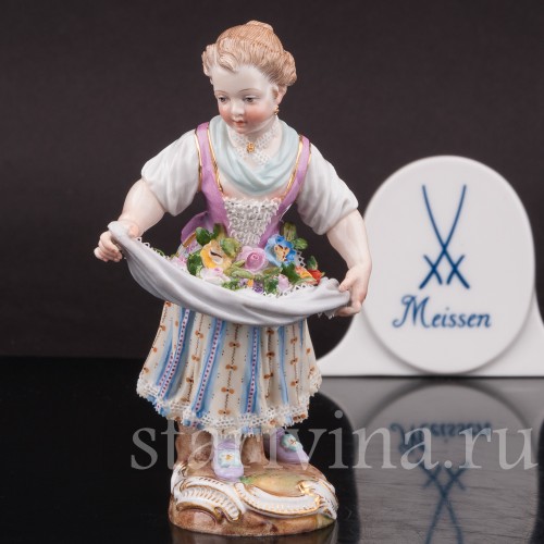 Фарфоровая статуэтка Девочка с цветами в подоле, Meissen, Германия, 19 век.