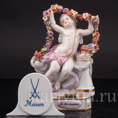 Фарфоровая статуэтка Купид, связывающий сердца, Meissen, Германия, сер. 19 - нач. 20 вв.