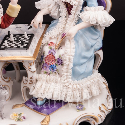 Фарфоровая композиция Шахматная партия, кружевная, Дрезден, Германия, сер. 20 века.