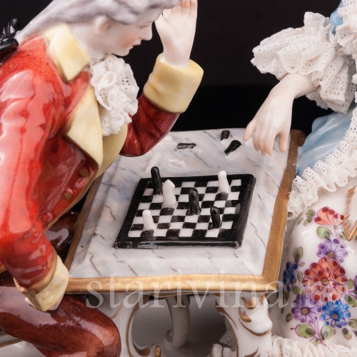 Фарфоровая композиция Шахматная партия, кружевная, Дрезден, Германия, сер. 20 века.