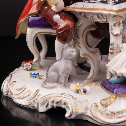 Фарфоровая композиция Шахматная партия, кружевная, Дрезден, Германия, сер. 20 века.