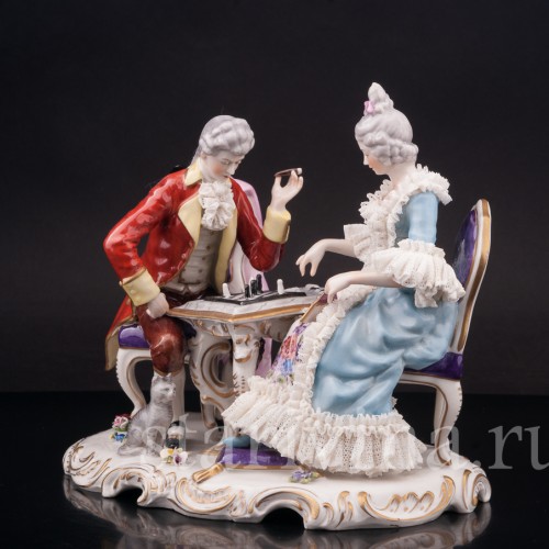 Фарфоровая композиция Шахматная партия, кружевная, Дрезден, Германия, сер. 20 века.