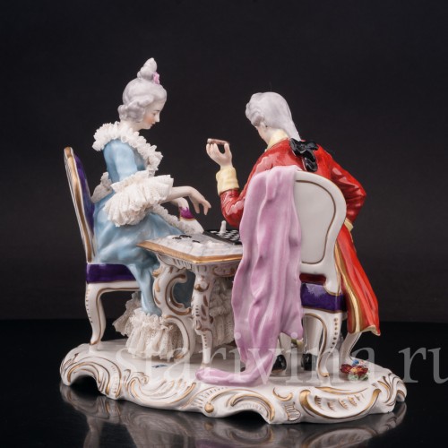 Фарфоровая композиция Шахматная партия, кружевная, Дрезден, Германия, сер. 20 века.