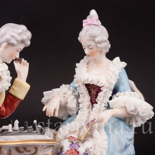 Фарфоровая композиция Шахматная партия, кружевная, Дрезден, Германия, сер. 20 века.