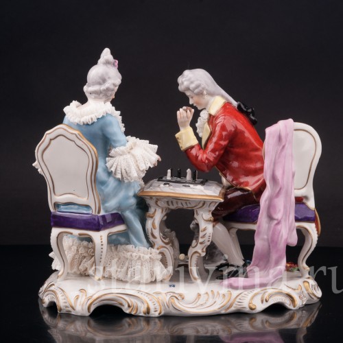 Фарфоровая композиция Шахматная партия, кружевная, Дрезден, Германия, сер. 20 века.