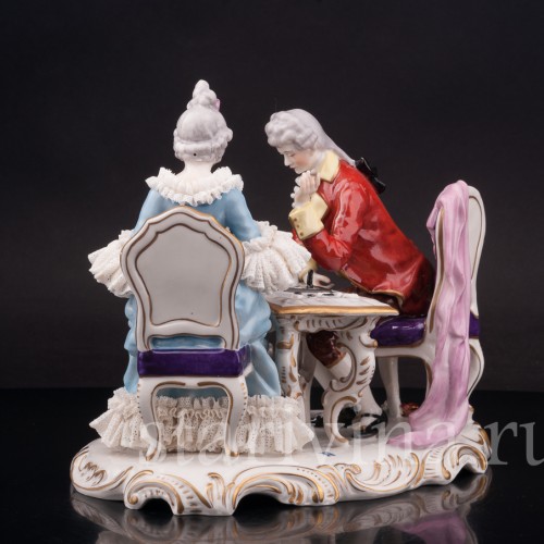 Фарфоровая композиция Шахматная партия, кружевная, Дрезден, Германия, сер. 20 века.