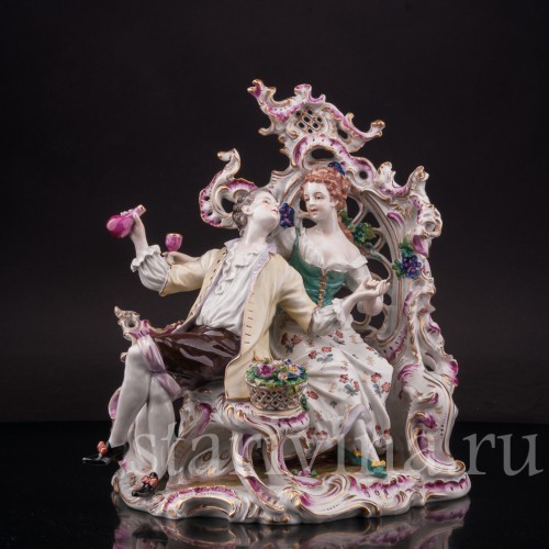 Фарфоровая композиция Вино любви, пасторальная пара, Volkstedt, Германия, нач. 20 в.