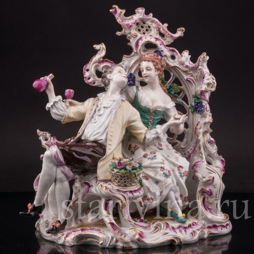 Фарфоровая композиция Вино любви, пасторальная пара, Volkstedt, Германия, нач. 20 в.