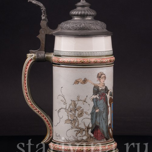 Старинная пивная кружка Влюблённые, 1/2 л, Villeroy & Boch, Германия, 1924 г.