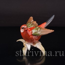 Статуэтка птицы из фарфора Красная амадина, Hutschenreuther, Германия, 1970 гг.