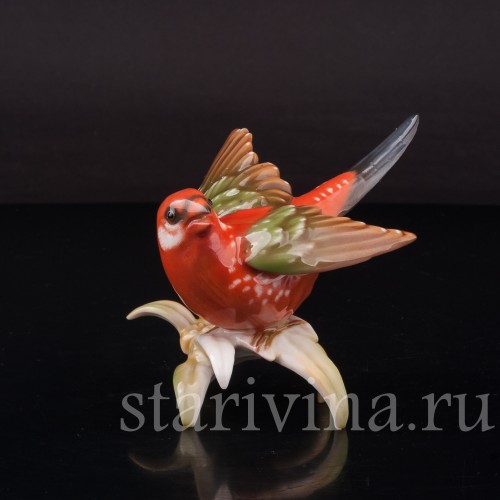 Статуэтка птицы из фарфора Красная амадина, Hutschenreuther, Германия, 1970 гг.