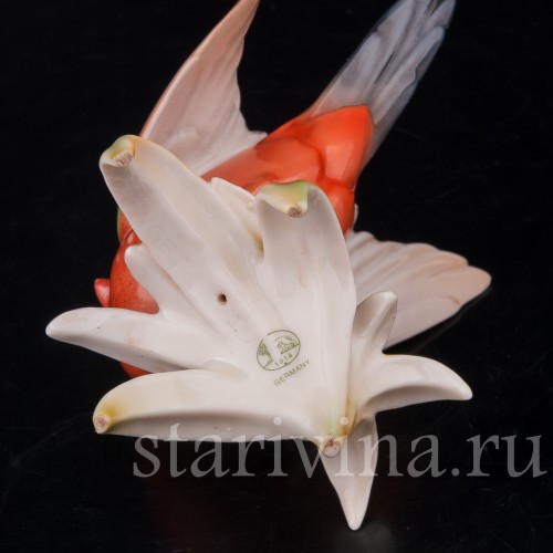 Статуэтка птицы из фарфора Красная амадина, Hutschenreuther, Германия, 1970 гг.