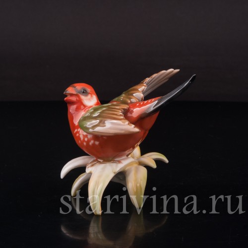 Статуэтка птицы из фарфора Красная амадина, Hutschenreuther, Германия, 1970 гг.
