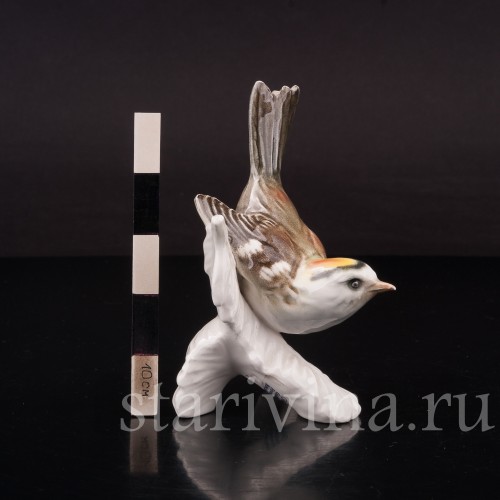 Фигурка птицы из фарфора Королёк на еловой ветке Goebel, Германия, 1967 г.