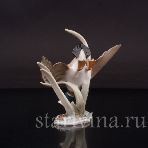 Фарфоровая фигурка птицы Летящий селезень, миниатюра, Hutschenreuther, Германия, 1970 гг.