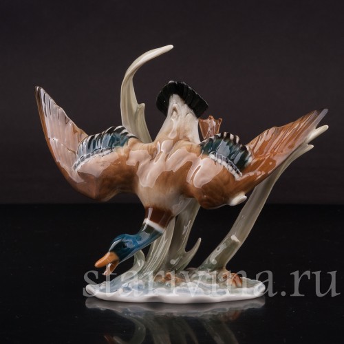 Фарфоровая фигурка птицы Летящий селезень, миниатюра, Hutschenreuther, Германия, 1970 гг.