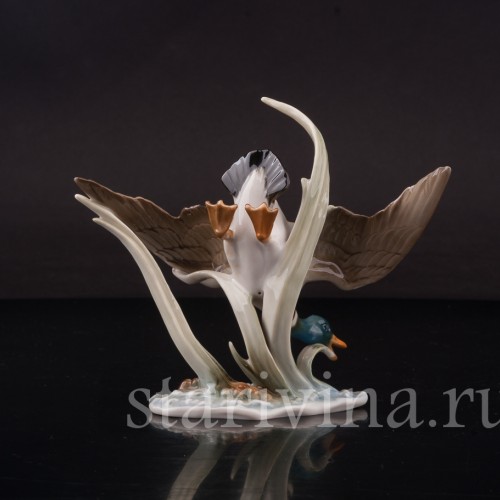 Фарфоровая фигурка птицы Летящий селезень, миниатюра, Hutschenreuther, Германия, 1970 гг.