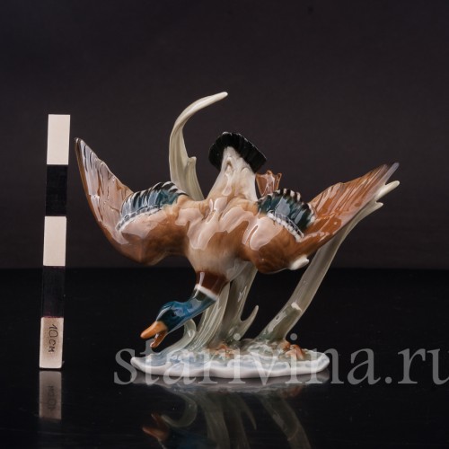 Фарфоровая фигурка птицы Летящий селезень, миниатюра, Hutschenreuther, Германия, 1970 гг.