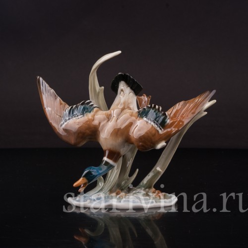 Фарфоровая фигурка птицы Летящий селезень, миниатюра, Hutschenreuther, Германия, 1970 гг.