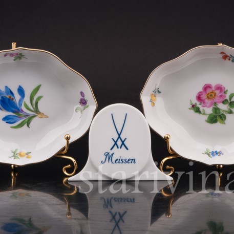 Декоративные тарелки Две малых менажницы Цветы, Meissen, Германия, 1950 гг.