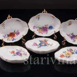 Декоративные тарелки Шесть малых менажниц Цветы, Meissen, Германия, сер. 20 в.