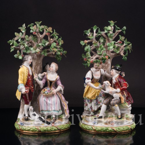 Фарфоровая композиция Пара с овечкой под деревом, Volkstedt, Германия, кон. 19 в.