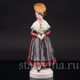 Фарфоровая статуэтка Девушка в народном костюме, Dressel, Kister & Co, Германия, нач. 20 в.