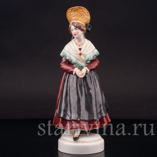 Фарфоровая статуэтка Девушка в народном костюме, Dressel, Kister & Co, Германия, нач. 20 в.