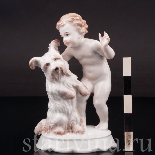 Фигурка из фарфора "По секрету", малыш с собакой, Rosenthal, Германия, 1935 год.