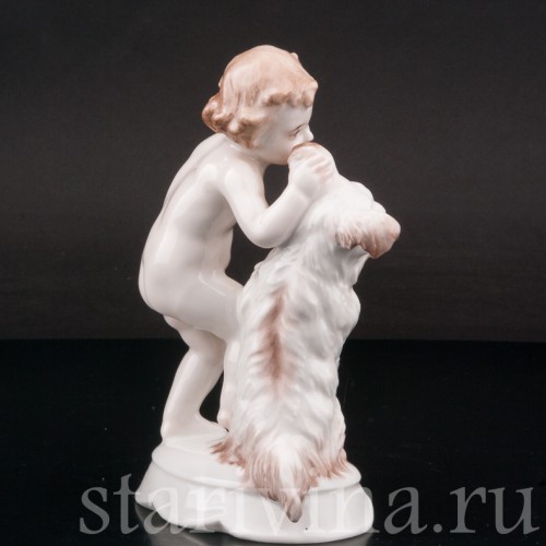Фигурка из фарфора "По секрету", малыш с собакой, Rosenthal, Германия, 1935 год.