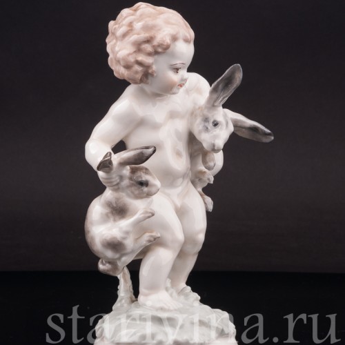 Фарфоровая статуэтка Малыш с кроликами, Hutschenreuther, Германия, 1955-68 гг.