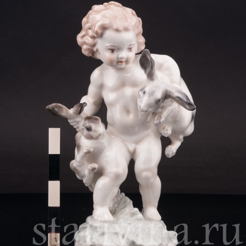 Фарфоровая статуэтка Малыш с кроликами, Hutschenreuther, Германия, 1955-68 гг.