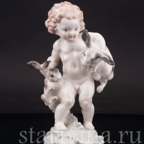 Фарфоровая статуэтка Малыш с кроликами, Hutschenreuther, Германия, 1955-68 гг.