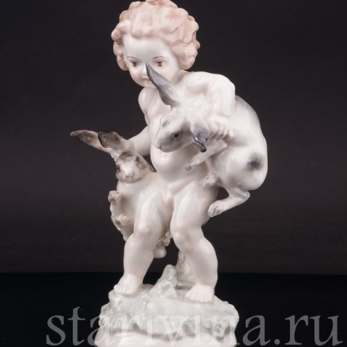 Фарфоровая статуэтка Малыш с кроликами, Hutschenreuther, Германия, 1955-68 гг.