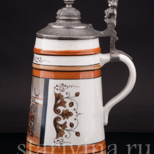 Старинная пивная кружка Охотничьи рассказы, 1 л, Германия, кон. 19 - нач. 20 вв.