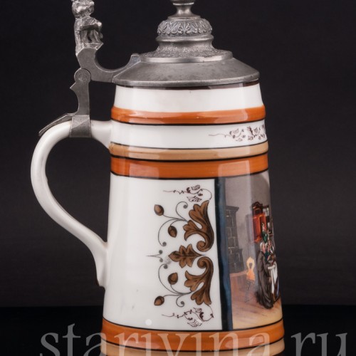 Старинная пивная кружка Охотничьи рассказы, 1 л, Германия, кон. 19 - нач. 20 вв.