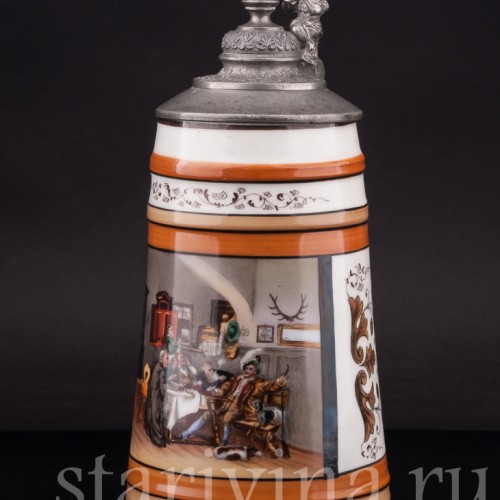 Старинная пивная кружка Охотничьи рассказы, 1 л, Германия, кон. 19 - нач. 20 вв.