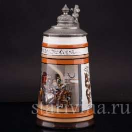 Старинная пивная кружка Охотничьи рассказы, 1 л, Германия,, кон. 19 - нач. 20 вв.