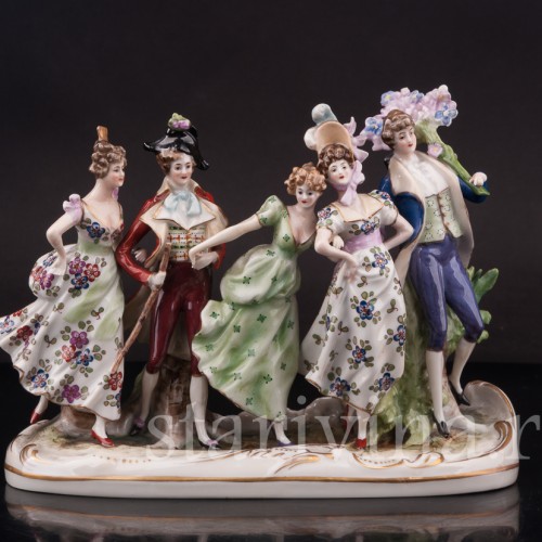 Фарфоровая композиция Весёлая прогулка, миниатюра, Scheibe-Alsbach, Германия, пер. пол. 20 в.