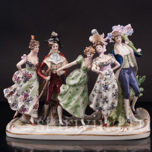 Фарфоровая композиция Весёлая прогулка, миниатюра, Scheibe-Alsbach, Германия, пер. пол. 20 в.