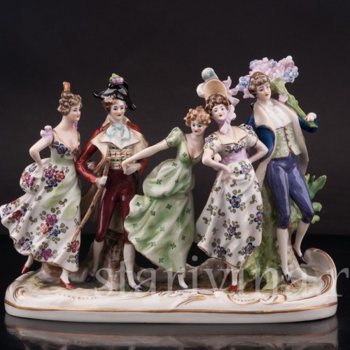 Фарфоровая композиция Весёлая прогулка, миниатюра, Scheibe-Alsbach, Германия, пер. пол. 20 в.