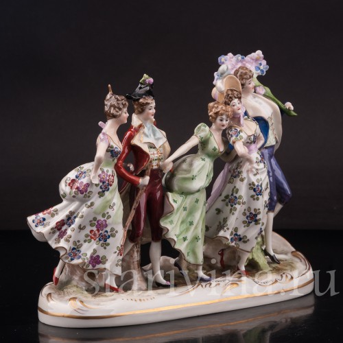 Фарфоровая композиция Весёлая прогулка, миниатюра, Scheibe-Alsbach, Германия, пер. пол. 20 в.