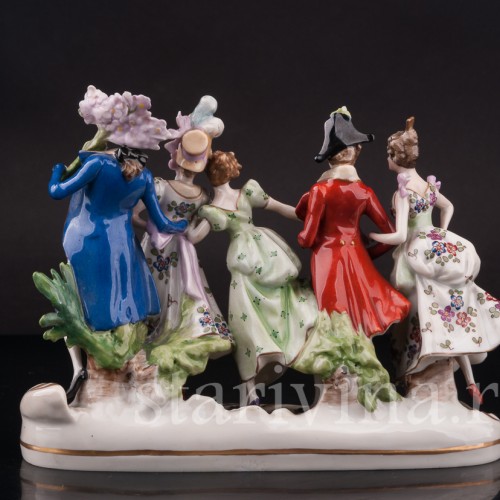 Фарфоровая композиция Весёлая прогулка, миниатюра, Scheibe-Alsbach, Германия, пер. пол. 20 в.