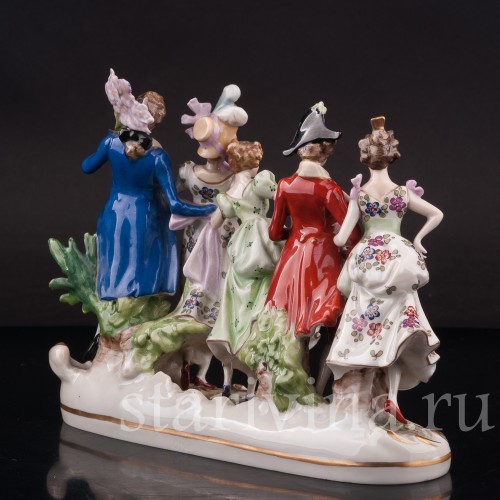 Фарфоровая композиция Весёлая прогулка, миниатюра, Scheibe-Alsbach, Германия, пер. пол. 20 в.