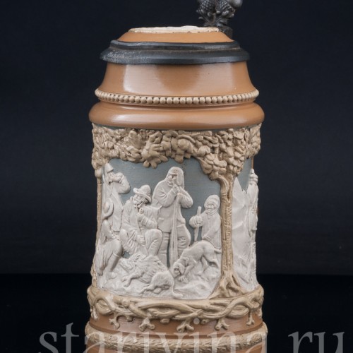 Старинная пивная кружка Охотники, 1/2 л, Villeroy & Boch, Германия, 1893 г.